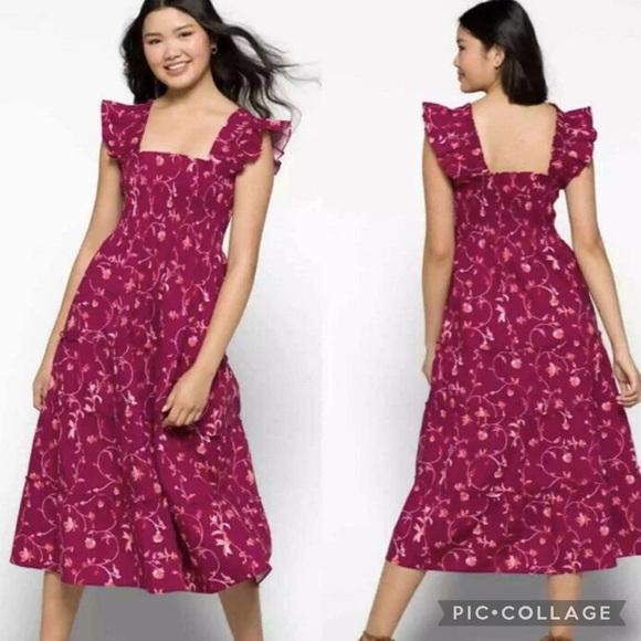 NWOT Hill House “The Nap Dress” in Burgundy Pink Botanical Print - Picture 4 of 8